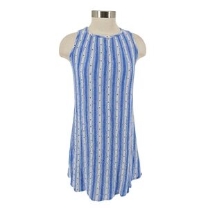 Ann Taylor LOFT Shift Dress Blue Stripe Polka Dot Sleeveless Lace Up Back Small